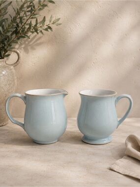 Denby Blue Creamer & Mug Set Stoneware Coffee Tea Cup